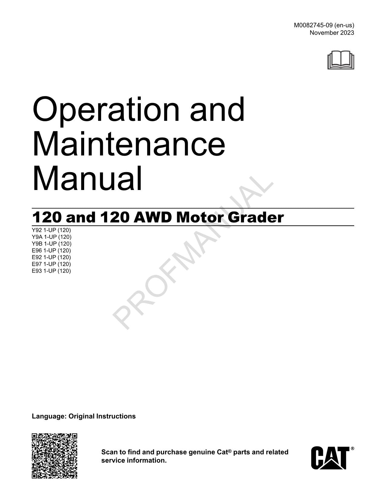Manual de mantenimiento del operador de la motoniveladora Caterpillar 120 120 AWD