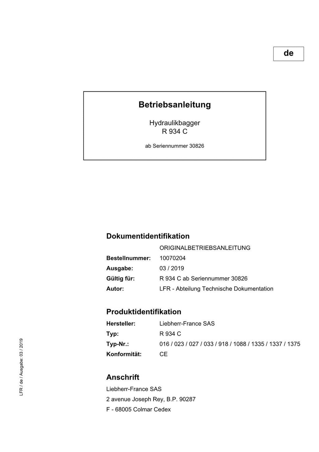 Liebherr R934 C Hydraulikbagger Betriebsanleitung ser 30826