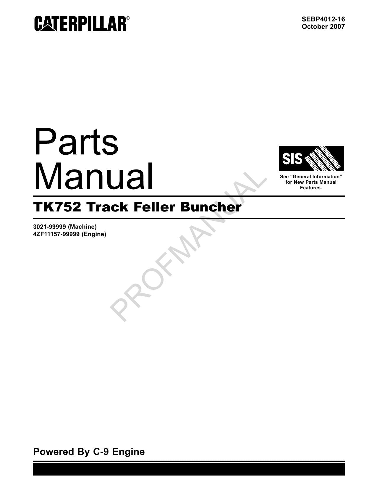Manual del catálogo de piezas de la taladora apiladora de cadenas Caterpillar TK752 3021-Up 4ZF11157-Up