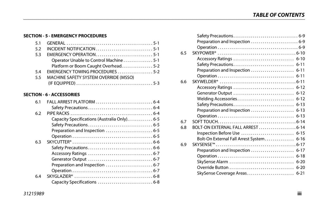 JLG 600AJ Boom Lift Maintenance Operation Operators Manual 31215989