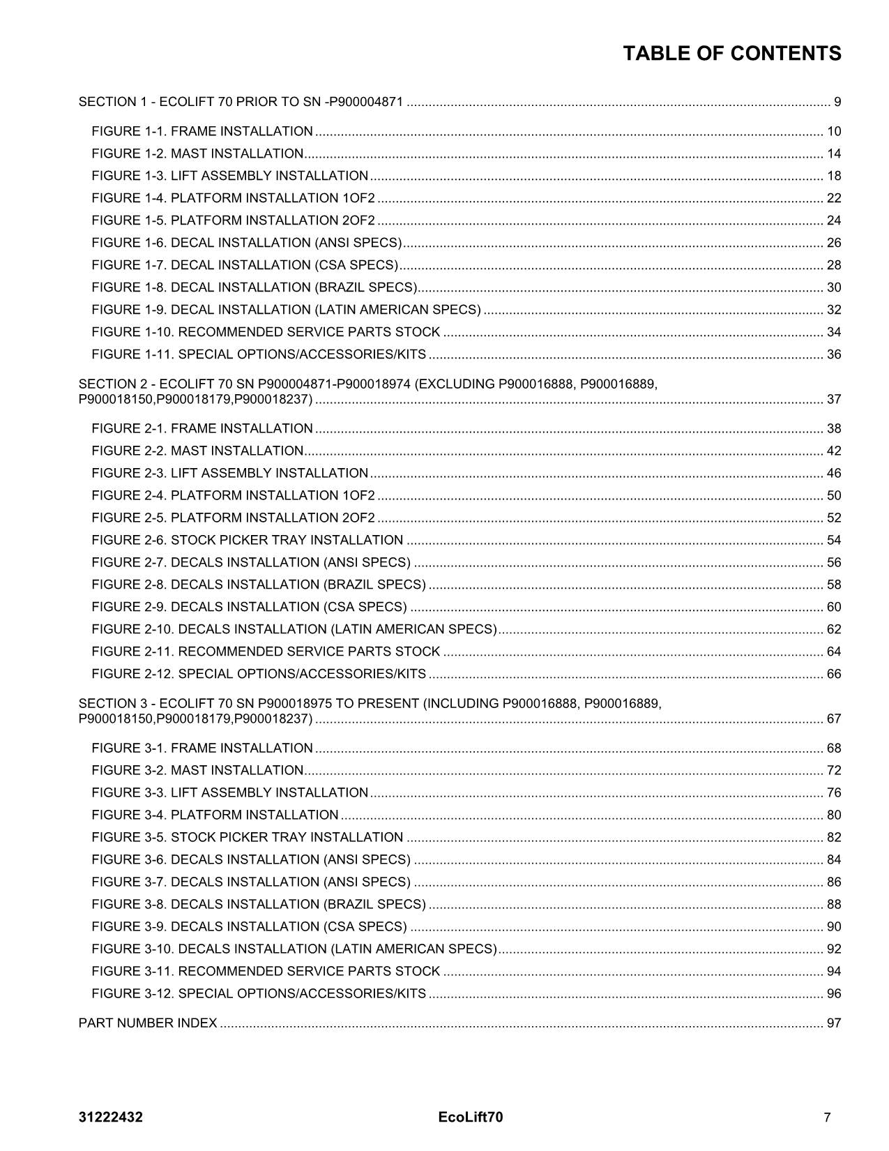 Manual del catálogo de piezas del mástil vertical JLG Ecolift 70