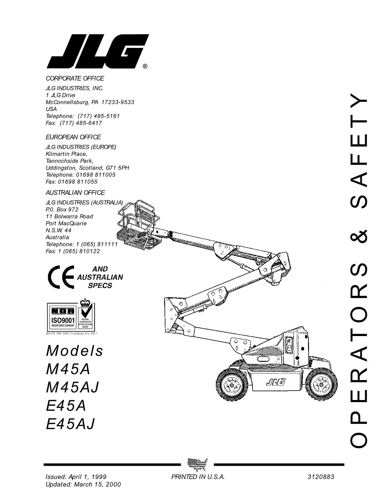 Manual del operador de mantenimiento de plataformas elevadoras JLG E45A E45AJ M45A M45AJ 3120883