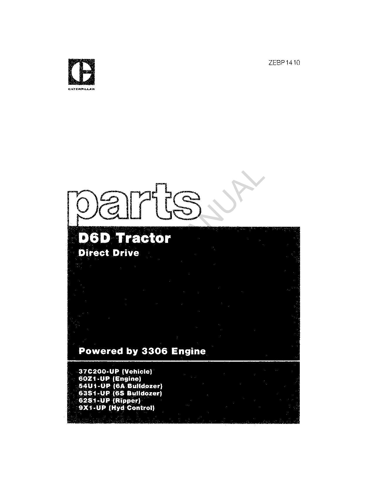 Caterpillar Cat D6D Tractor Parts Catalog Manual ZEBP1410