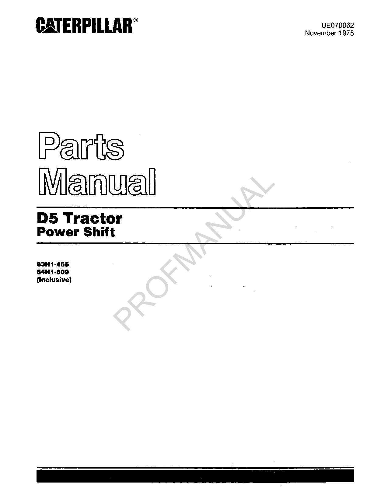 Caterpillar Cat D5 Tractor Parts Catalog Manual ser 84H1-809 83H1-455