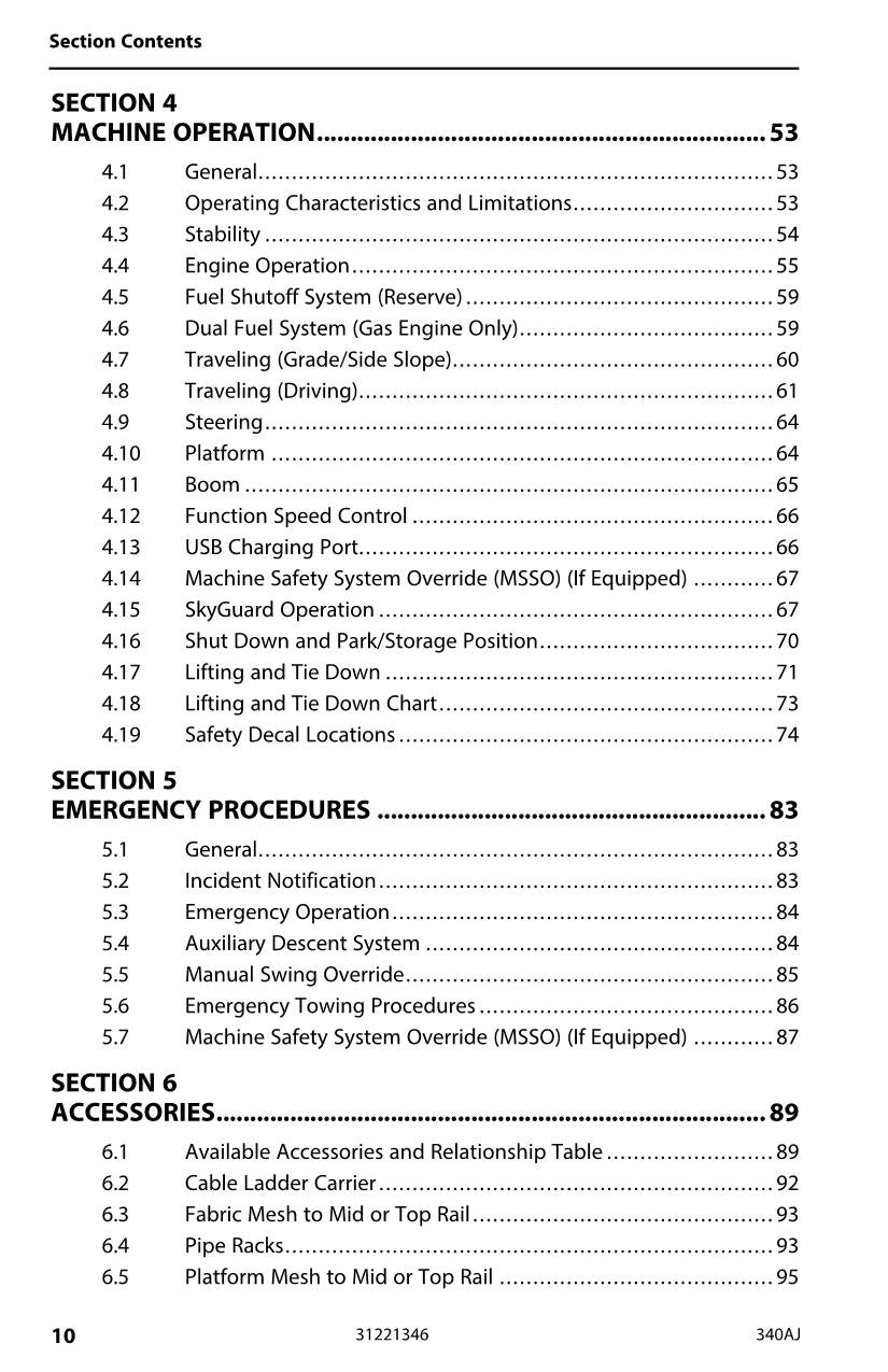 Manual del operador de mantenimiento y operación de la plataforma elevadora JLG 340AJ 31221346