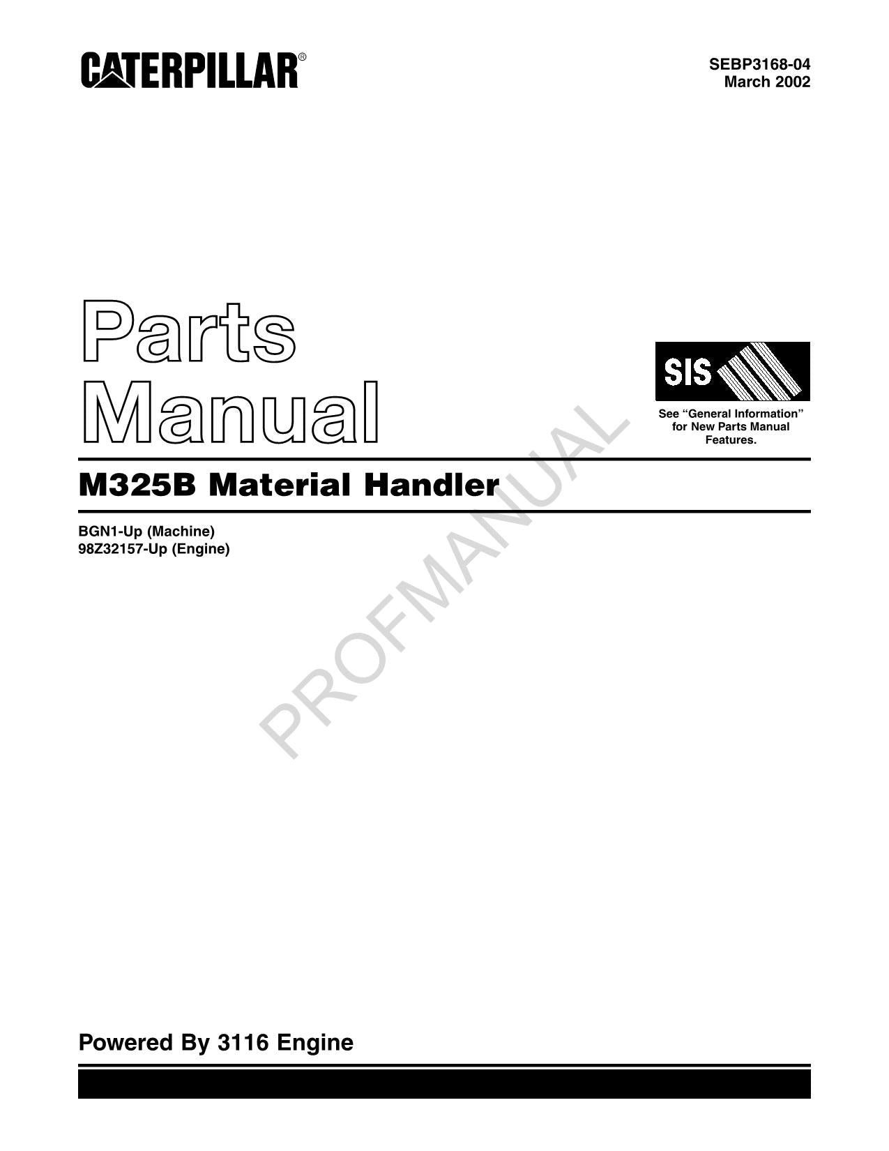 Caterpillar Cat M325B Material Handler Parts Catalog Manual