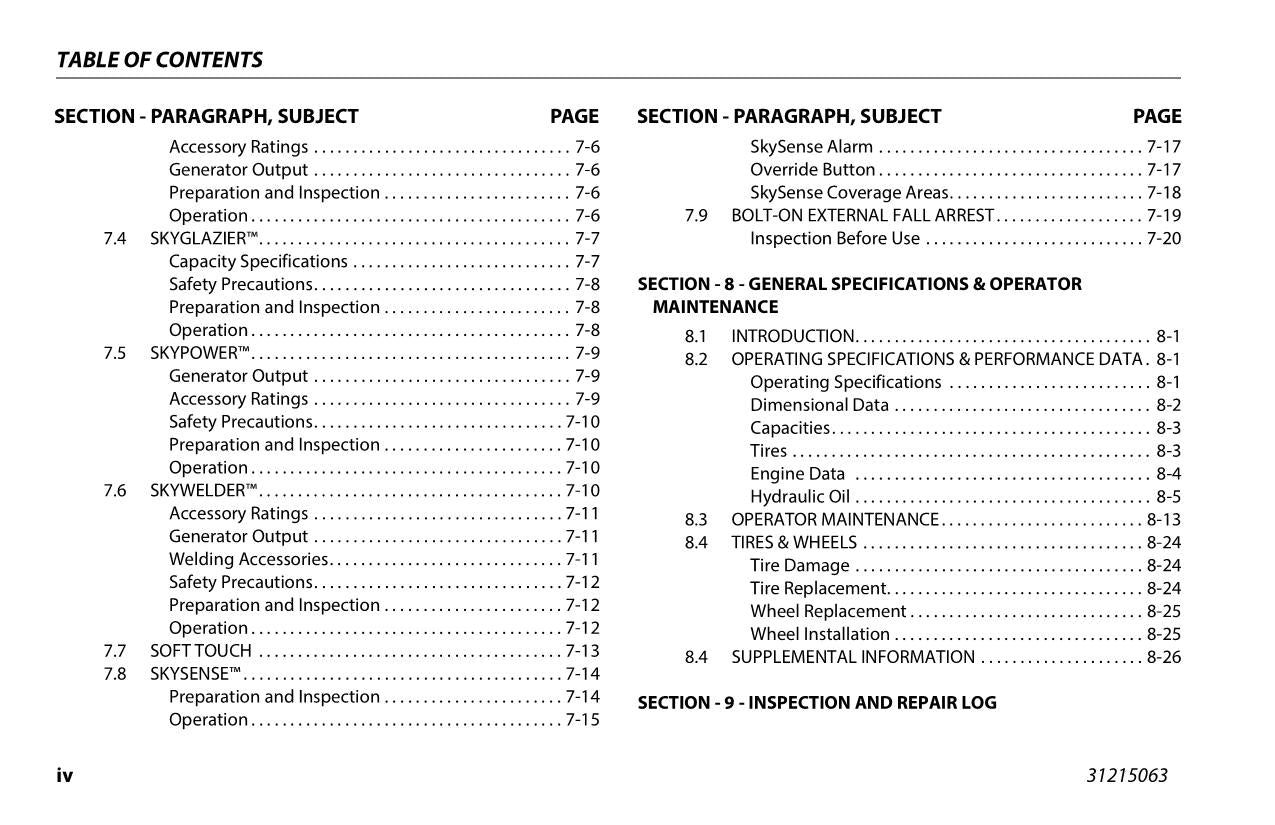 Manual del operador de mantenimiento y operación de la plataforma elevadora JLG 1500SJ 31215063