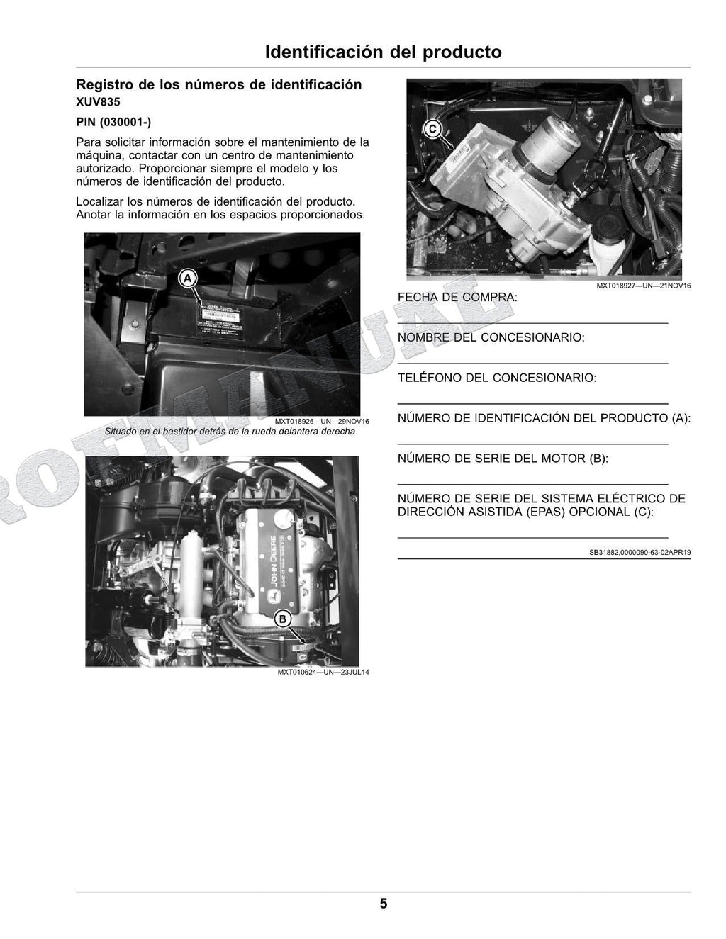 John Deere XUV835E XUV835R XUV835M cocodrilo Manual del Operador Español