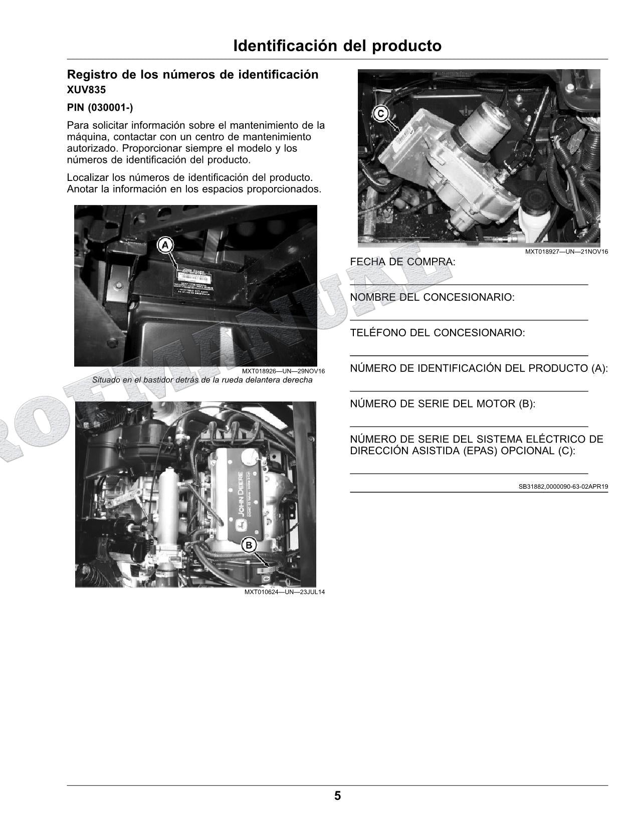 John Deere XUV835E XUV835R XUV835M cocodrilo Manual del Operador Español