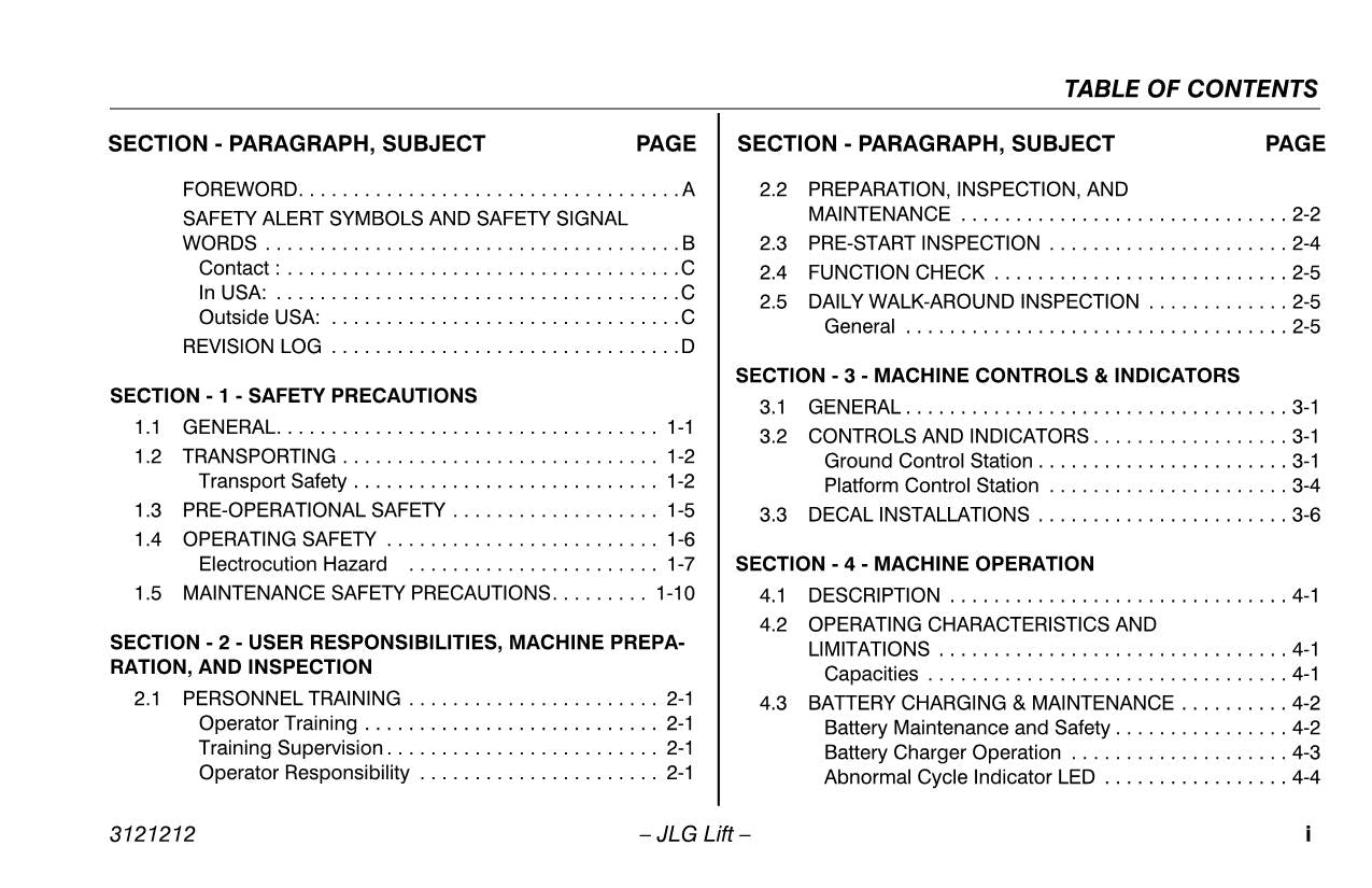 Manual del operador de mantenimiento y operación del mástil vertical JLG 15AMI