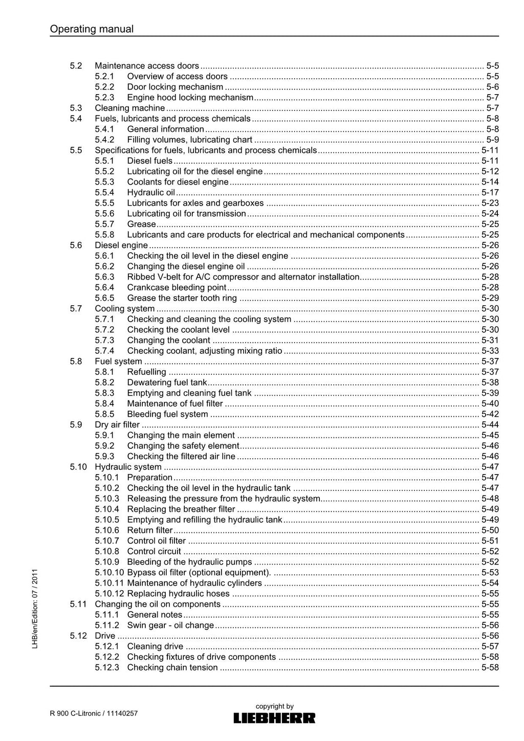 Liebherr R900 C-Litronic Excavator Operators manual serial 57270