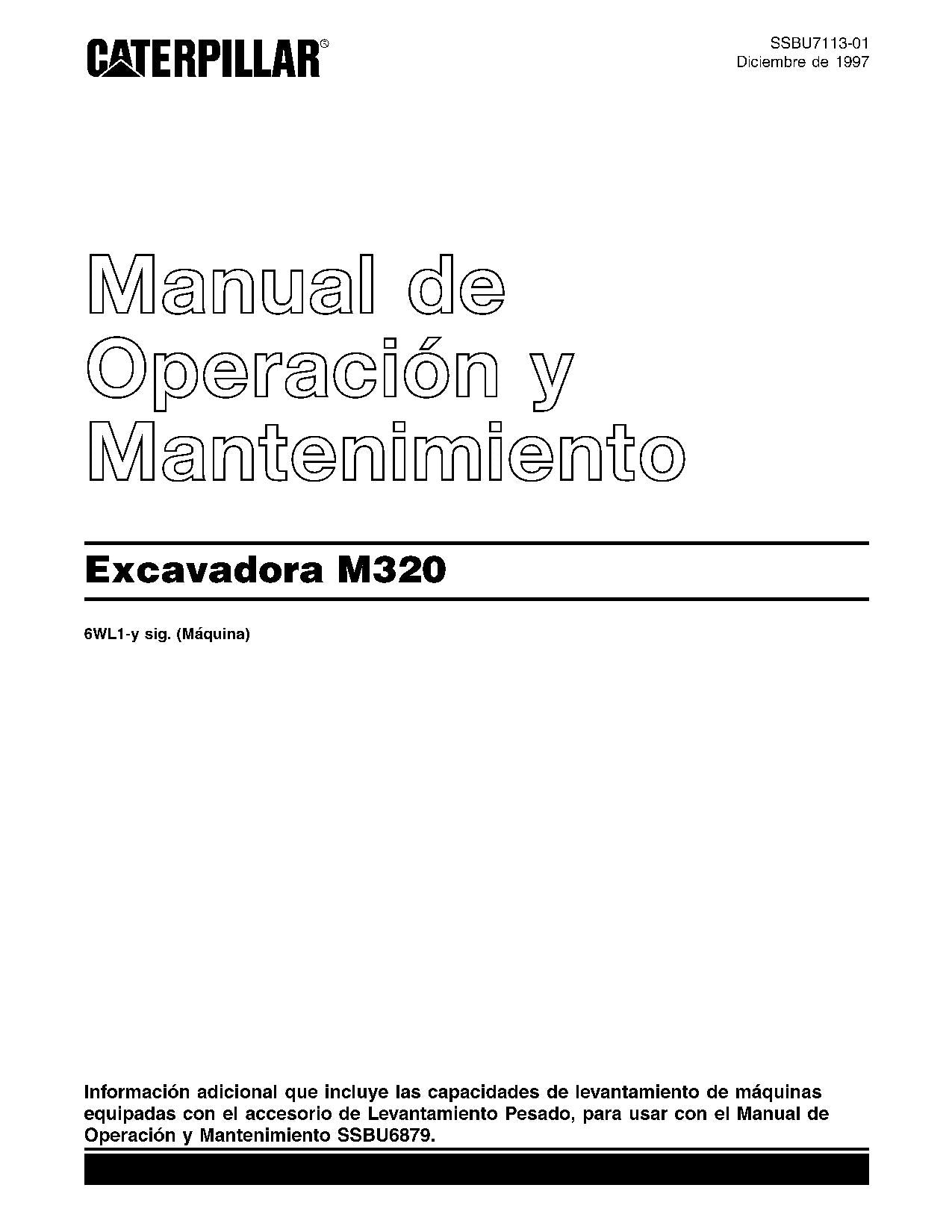Caterpillar M320 Excavadora Manual de Operación y Mantenimiento 6WL1-Up Español