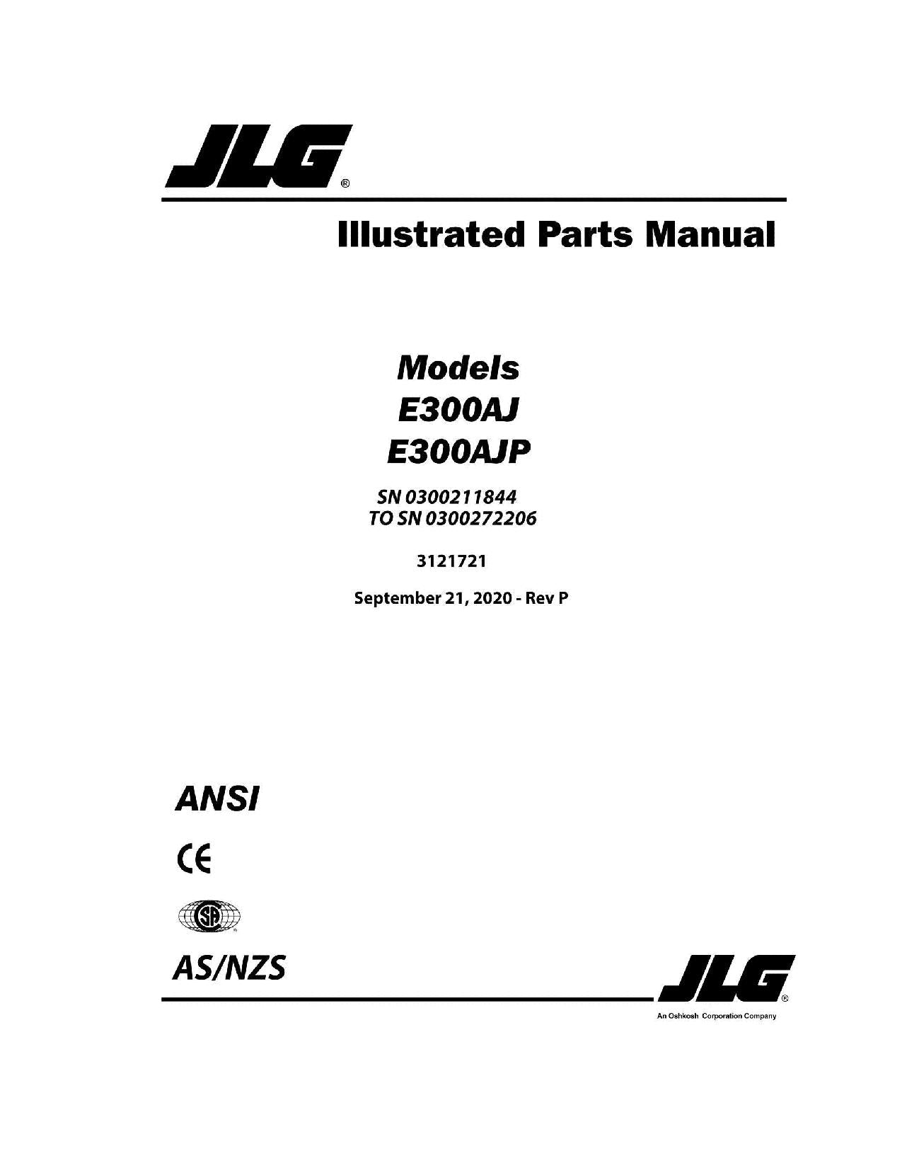 Catálogo de piezas del elevador de pluma JLG E300AJ E300AJP Manual 0300211844-0300272206
