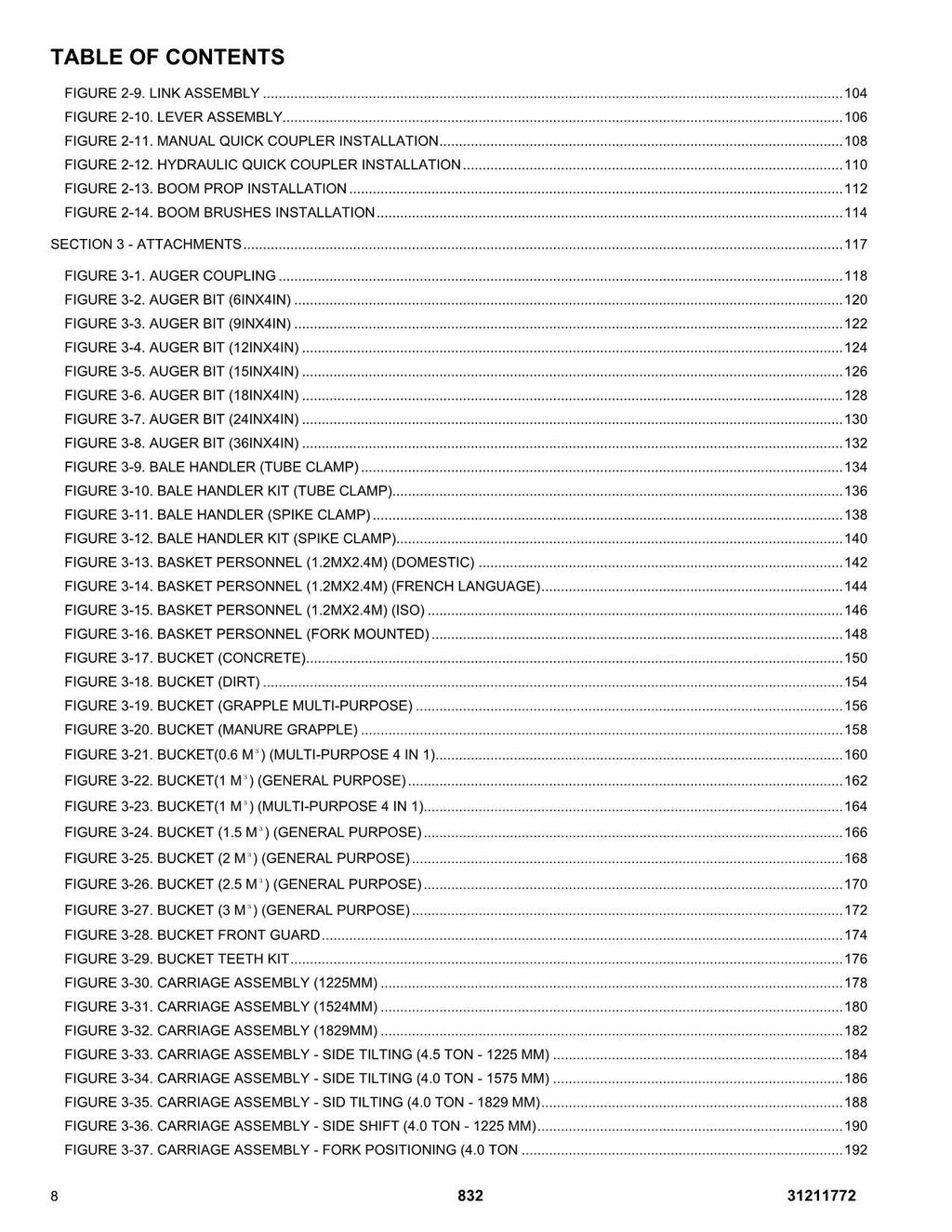 JLG 832 Telehandler Parts Catalog Manual 31211772