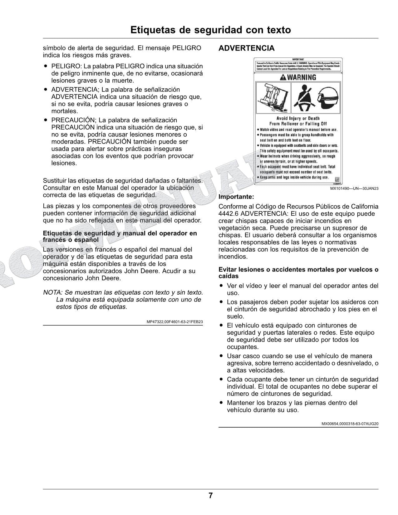 John Deere XUV560E XUV560E S4 cocodrilo Manual del Operador Español SN 080001-