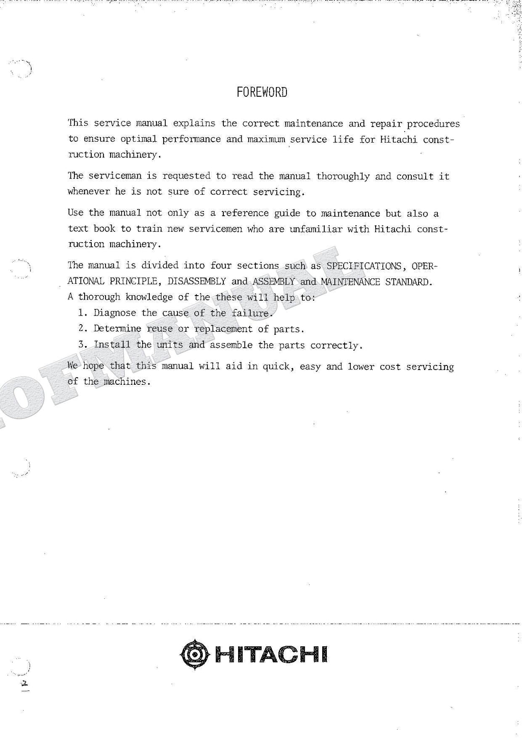 HITACHI UH101 Excavator Repair Service Manual