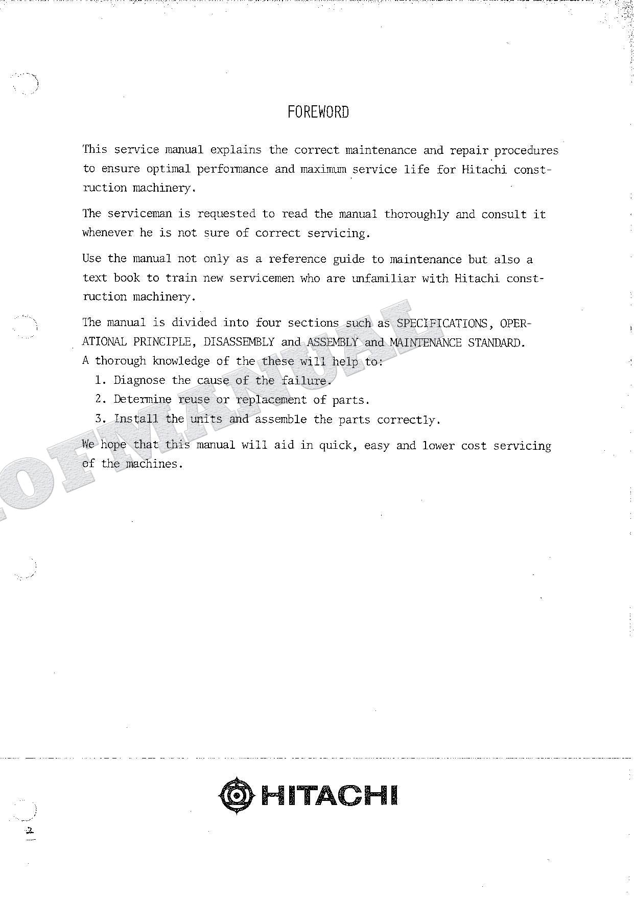HITACHI UH101 Excavator Repair Service Manual