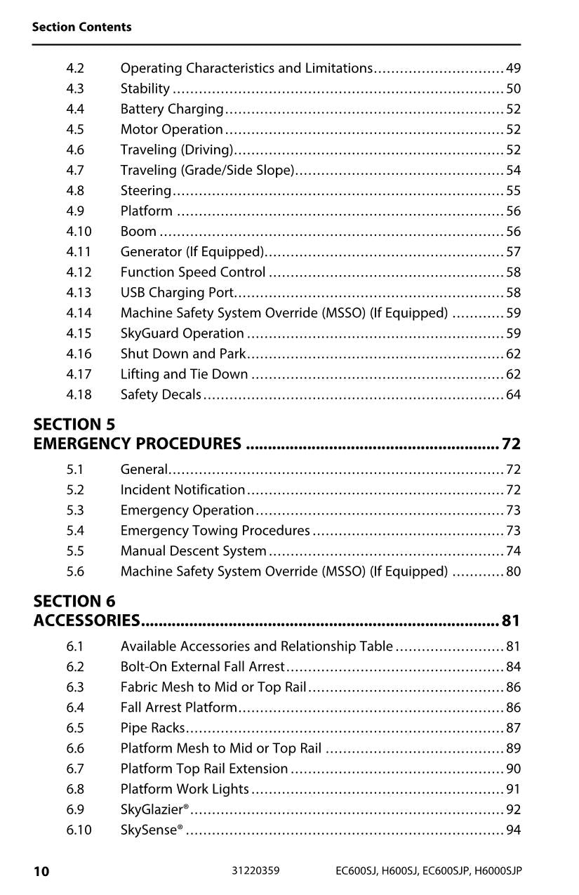 Manual del operador de plataformas elevadoras JLG EC600SJ EC600SJP H600SJ H600SJP 31220359