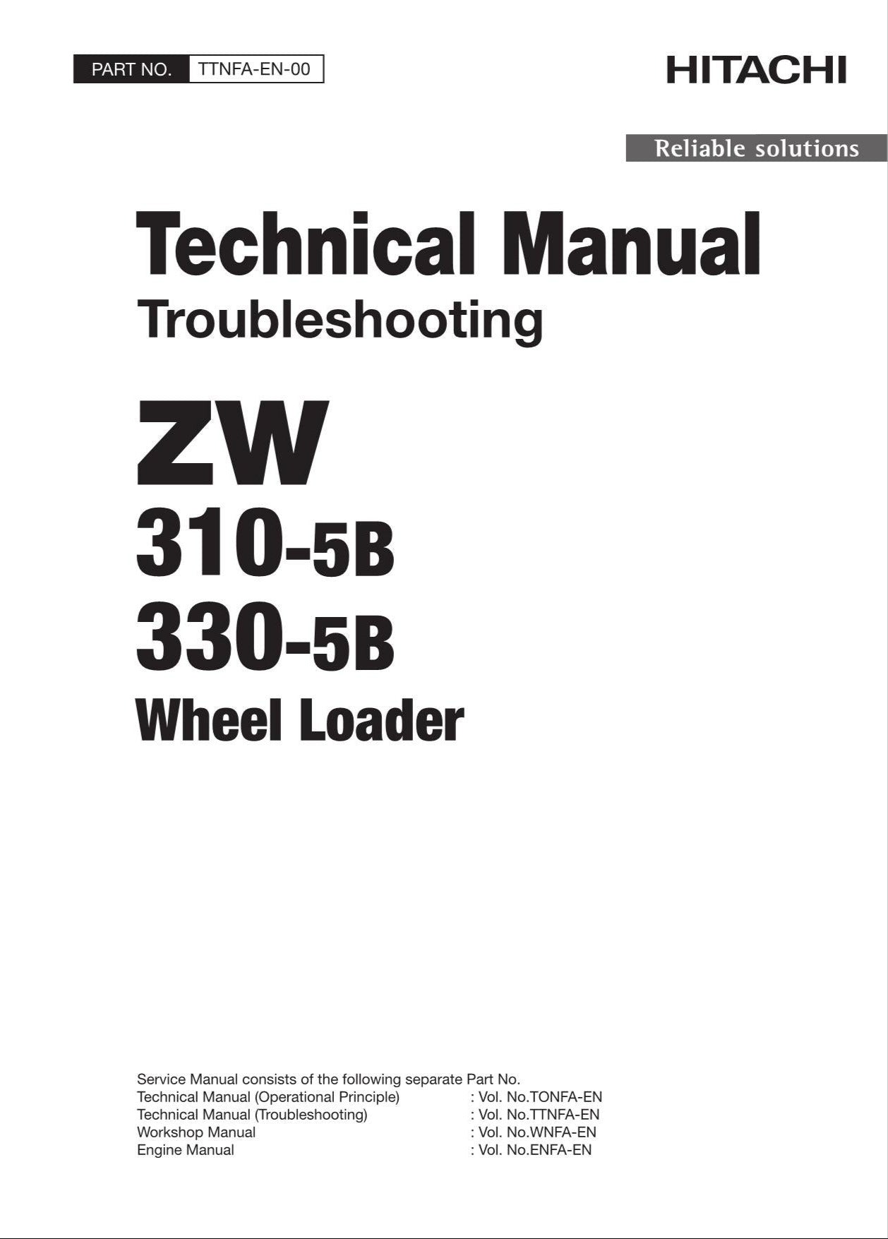 Hitachi ZW310-5B ZW330-5B Wheel Loader Tech Manual Troubleshooting +Schematics