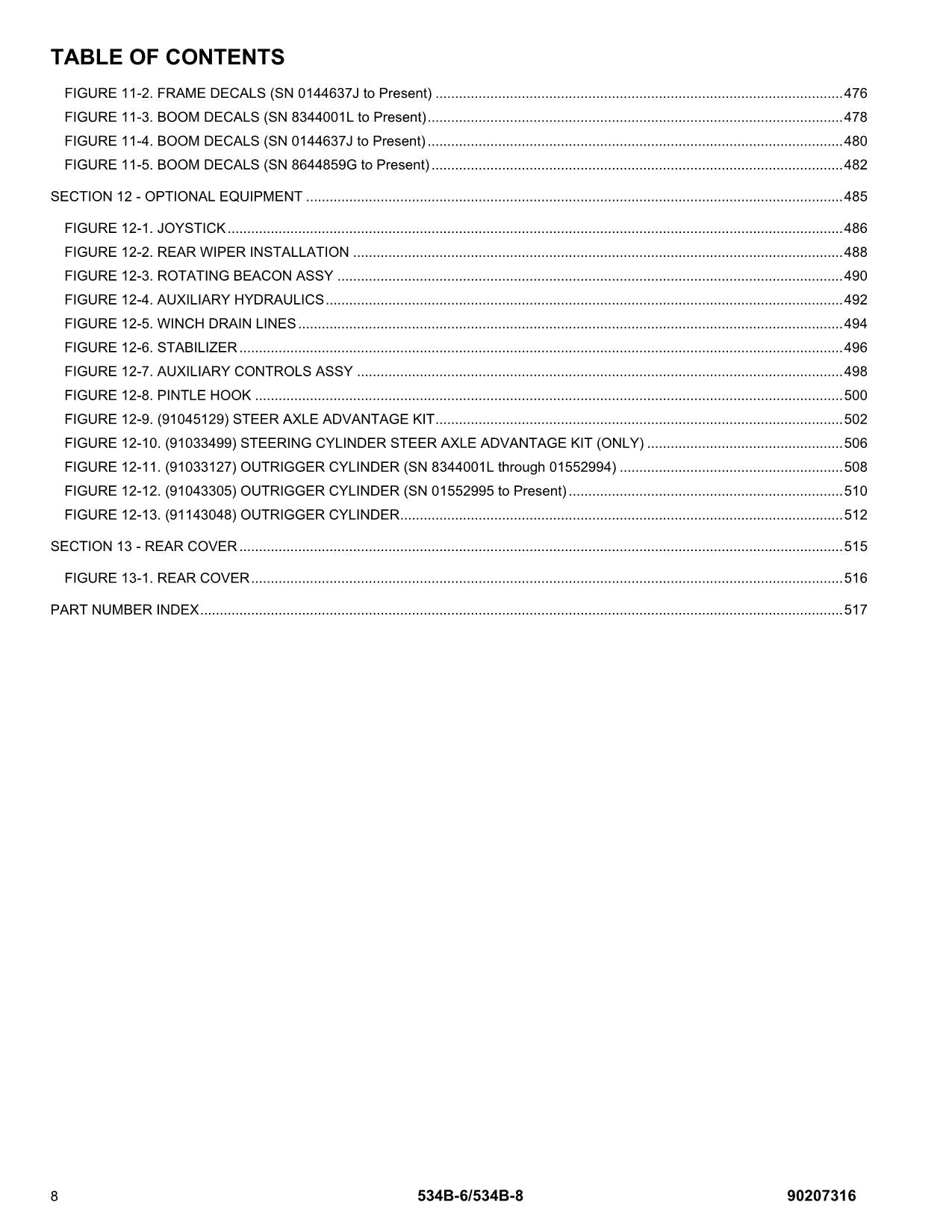 GRADALL JLG 534B-6 534B-8 Telehandler Parts Catalog Manual