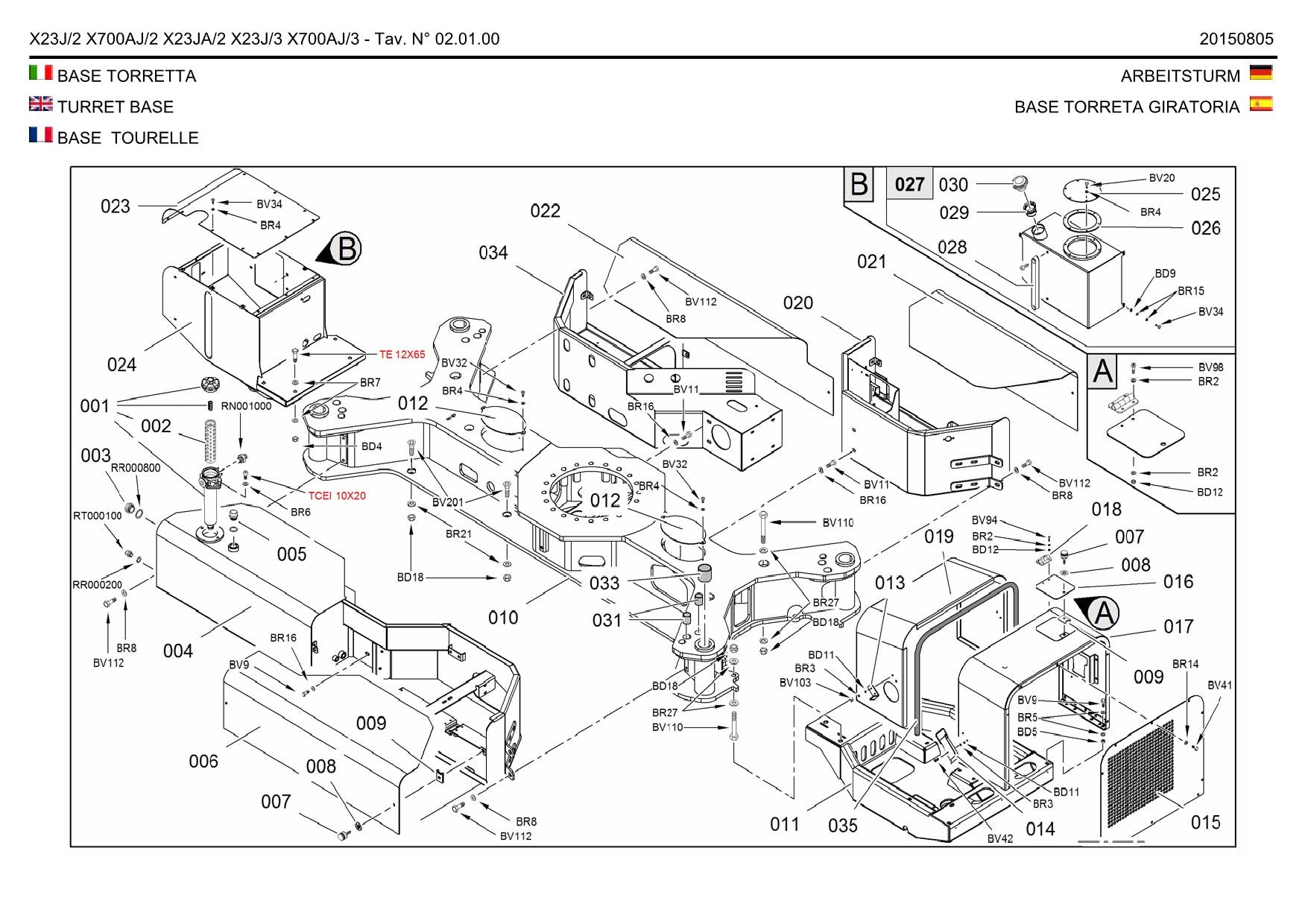 Manual del catálogo de piezas de la pluma sobre orugas compacta JLG GEN 2 y 3 X23J GEN 2 X23JA