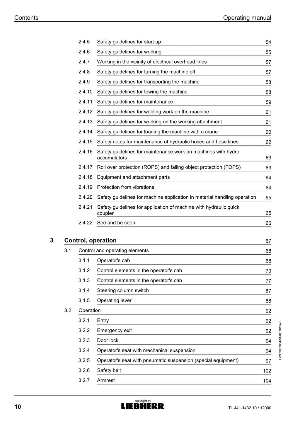Liebherr TL441-1432 10 Telescopic handler Operators manual
