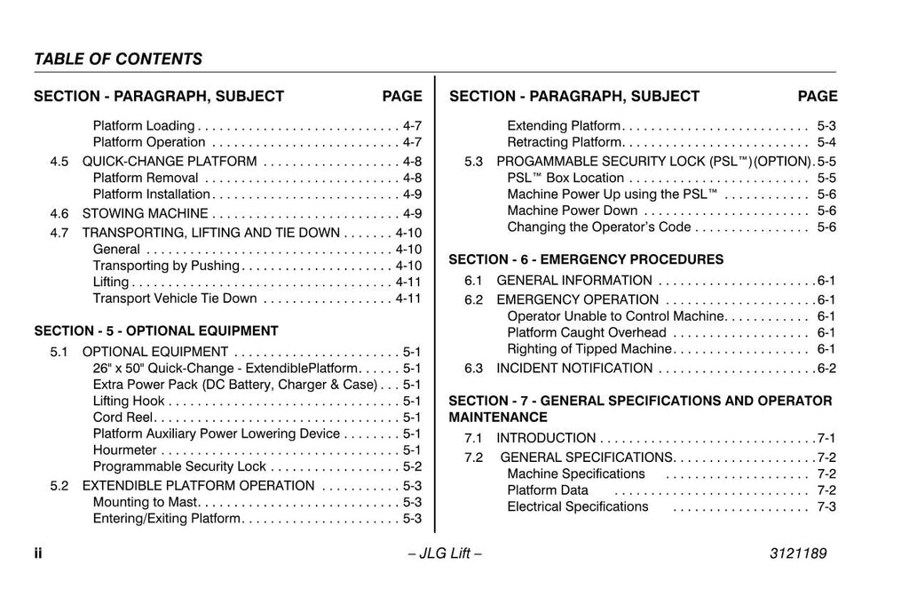 JLG 19AMI Vertical Mast Maintenance Operation Operators Manual