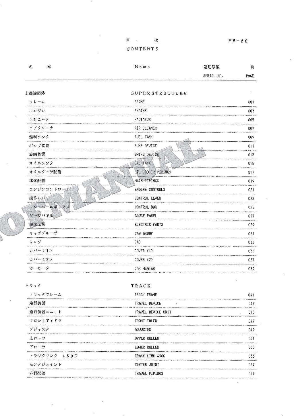 HITACHI UH033SR Excavator Parts Catalog Manual SN 0101-
