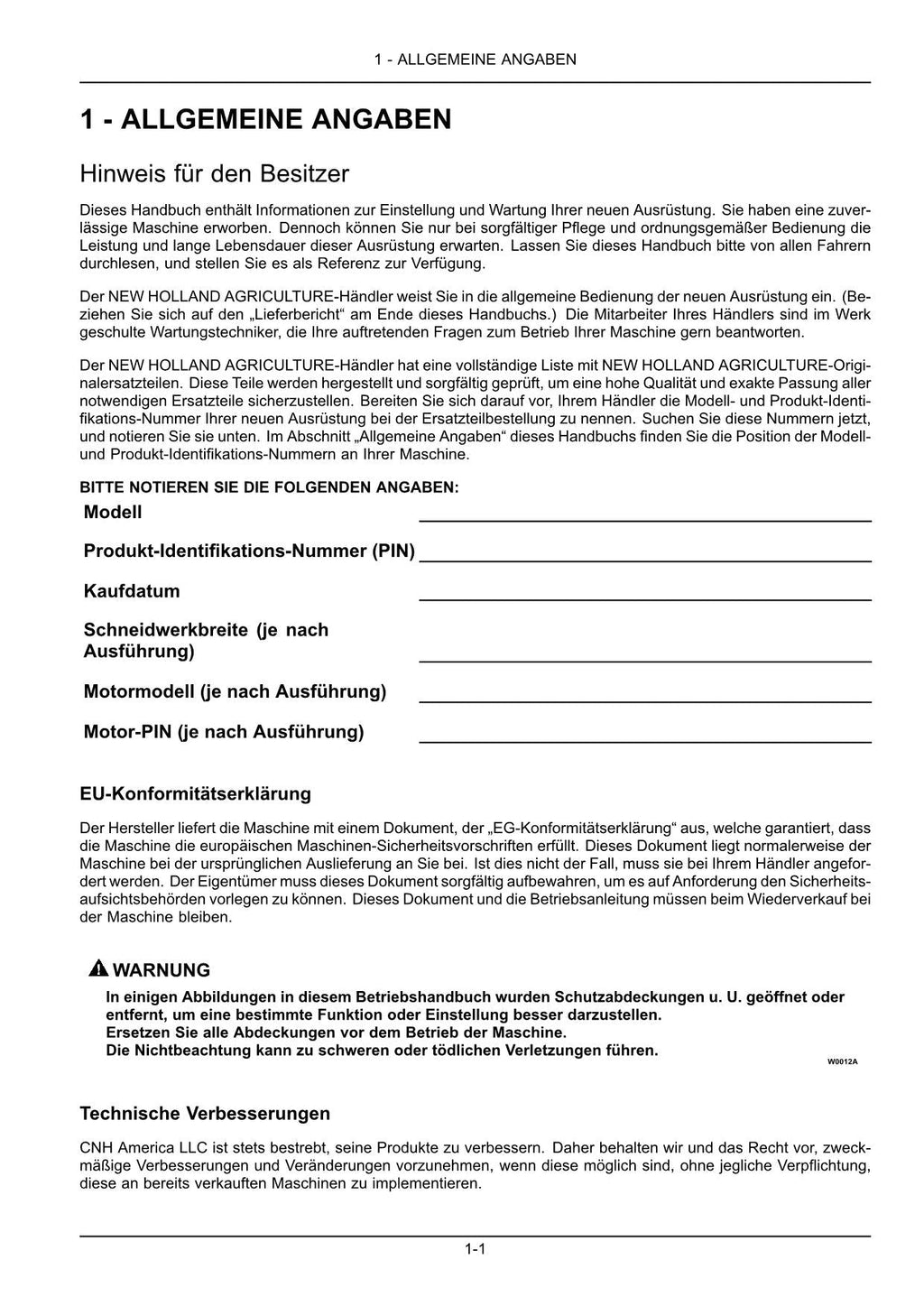 New Holland 790CP Aufnehmerschneidwerk Betriebsanleitung Ab YDS036287 aufwärts