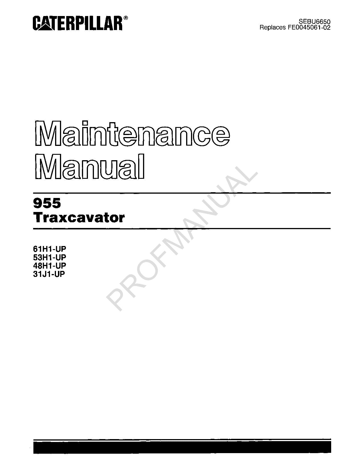 Manual de mantenimiento del operador de la excavadora Caterpillar 955 SEBU6650
