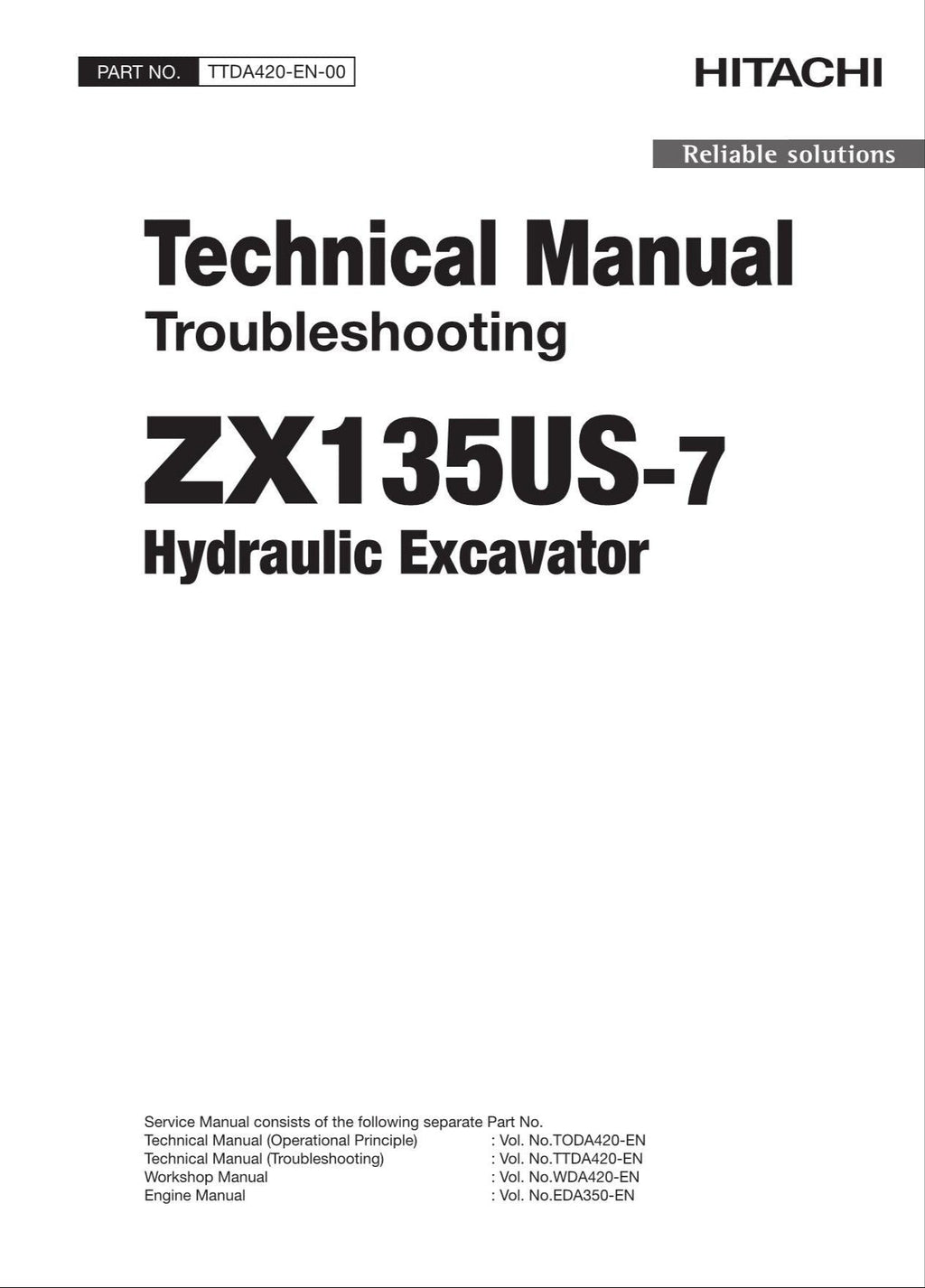 HITACHI ZX135US-7 Excavator Troubleshooting Oceanian +Schematic Technical Manual