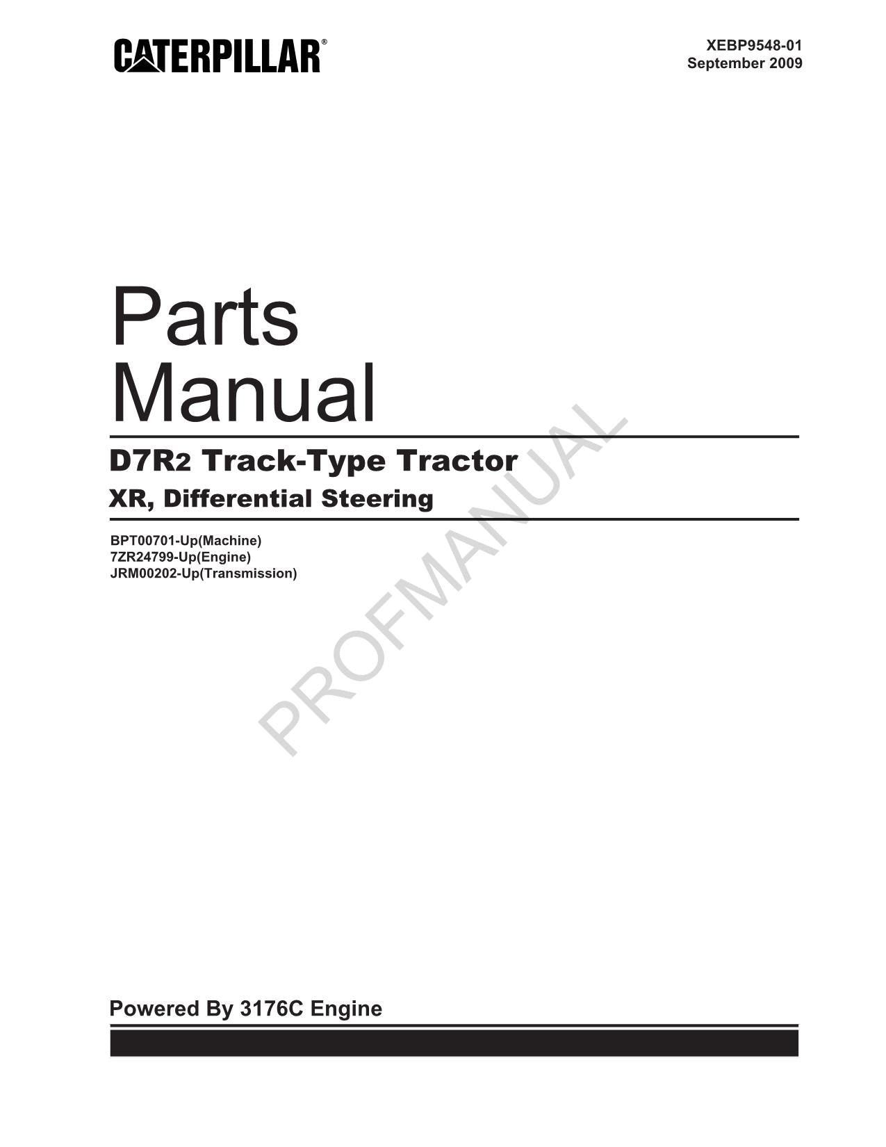 Caterpillar Cat D7R2 Track Type Tractor XR Parts Catalog Manual XEBP9548