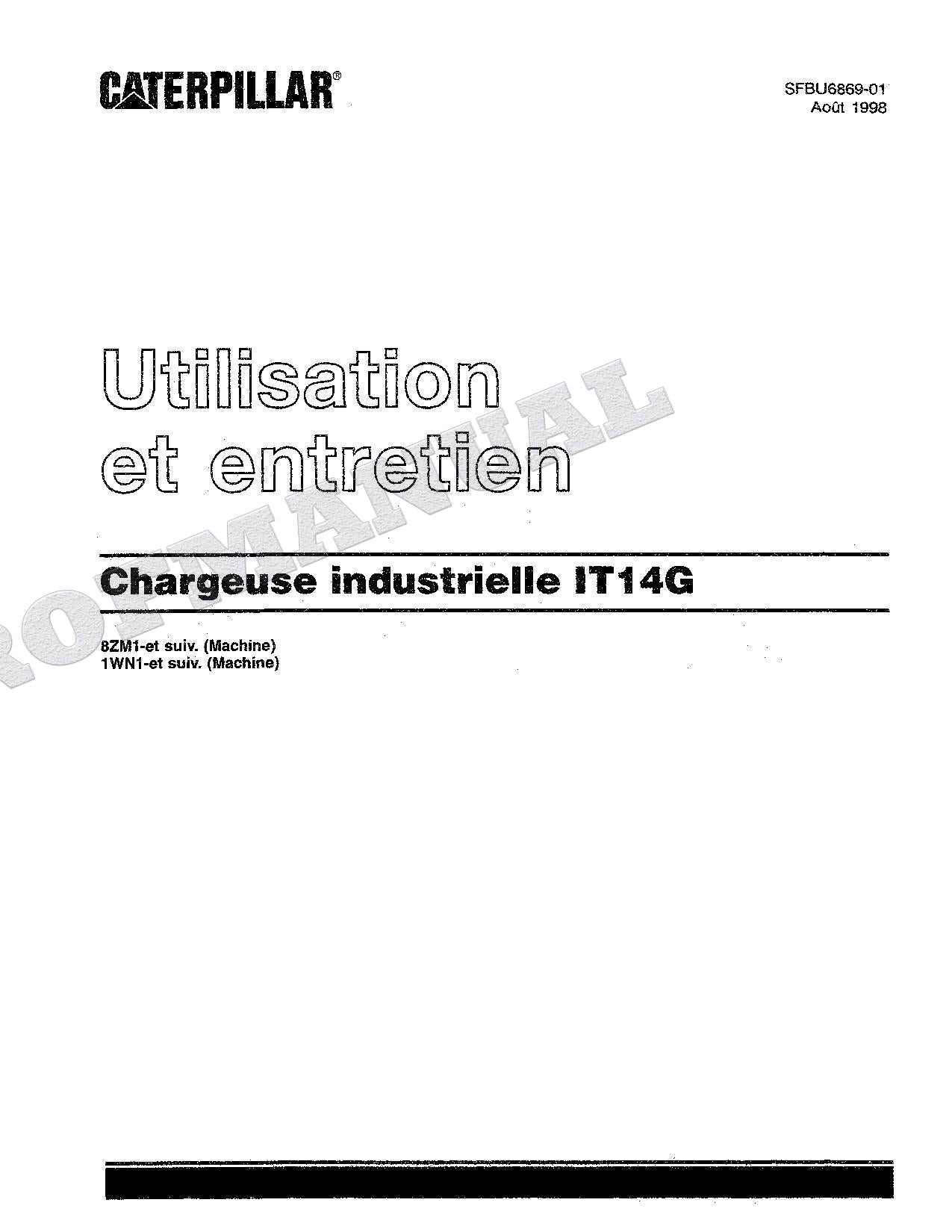 Caterpillar IT14G Chargeuse sur pneus Manuel D'Opération Et D'Entretien Français
