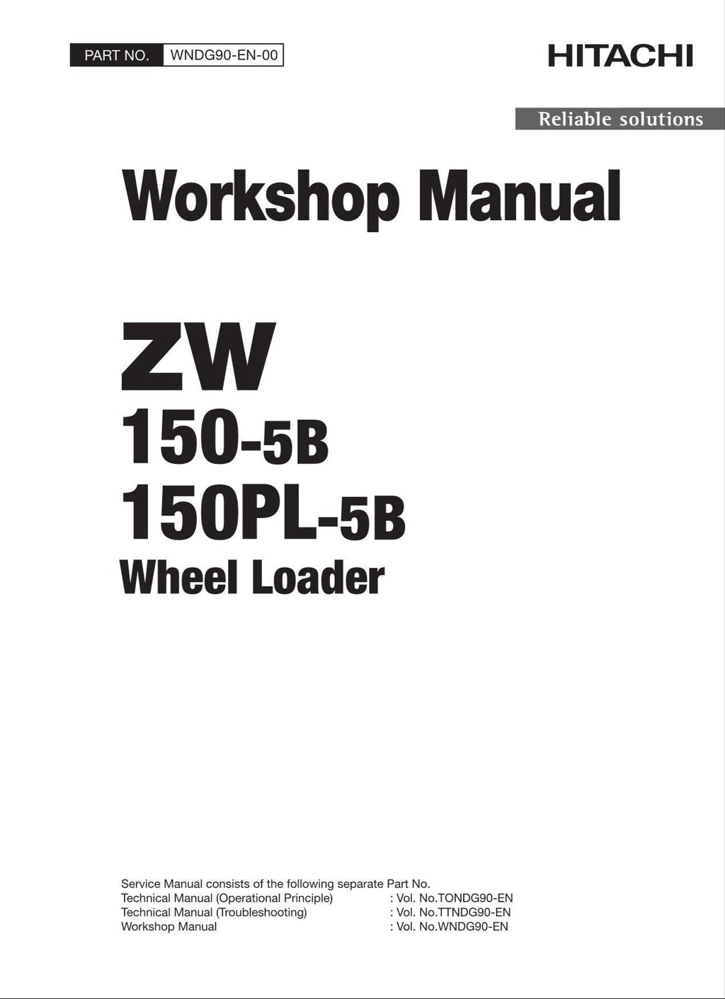 Hitachi ZW150-5B ZW150PL-5B Wheel Loader Workshop Manual