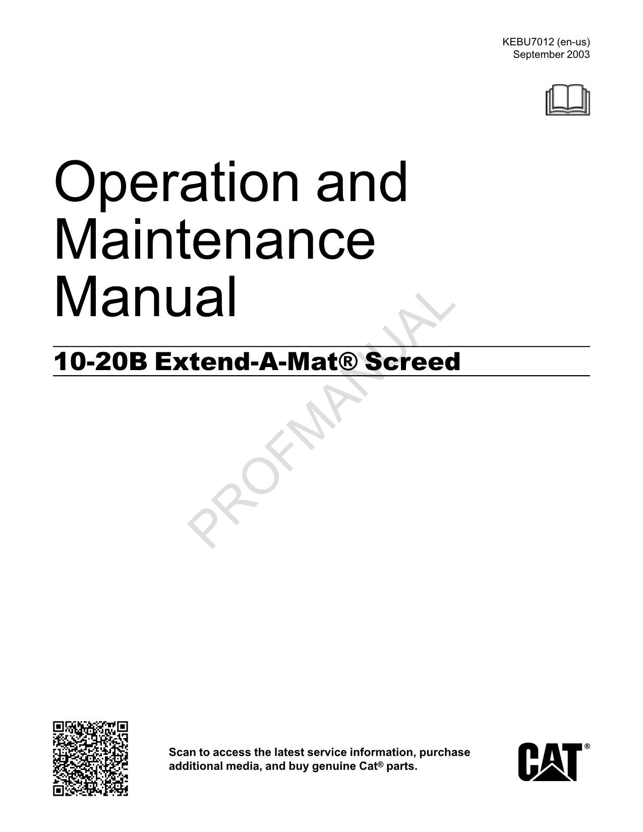 Manual de mantenimiento del operador de la regla Caterpillar 10 20B Extend A Mat