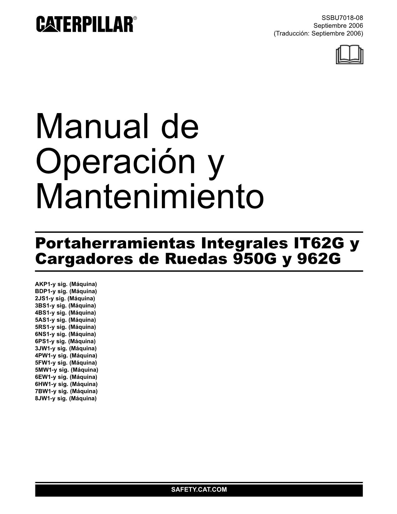 Caterpillar IT62G 950G 962G Cargador de ruedas Manual de Operación Español