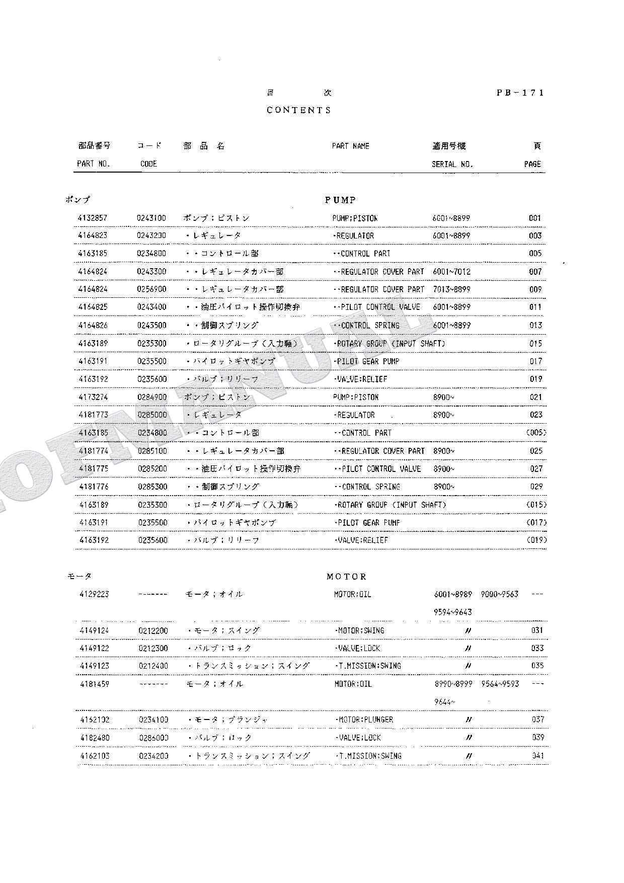 HITACHI UH045-7 UH063 Equip Component Excavator Parts Catalog Manual P129-E1-5