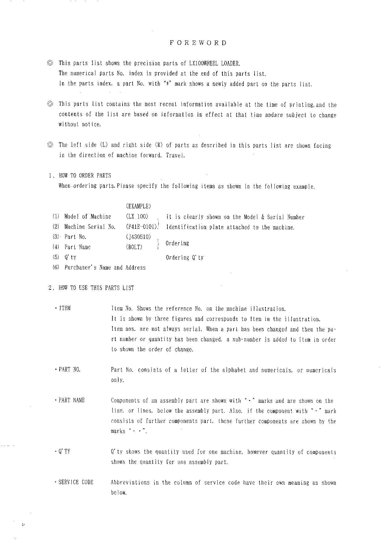 Hitachi LX100 Wheel Loader Equipment Component Parts Catalog Manual SN 0101-up