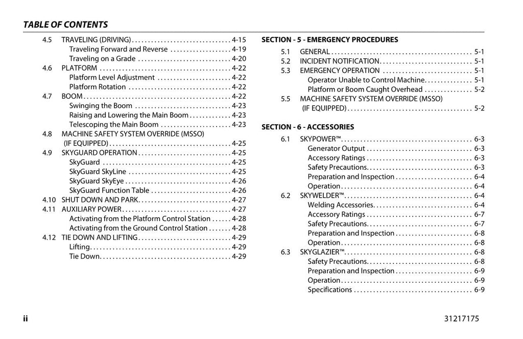 JLG 660SJC Boom Lift Maintenance Operation Operators Manual 31217175