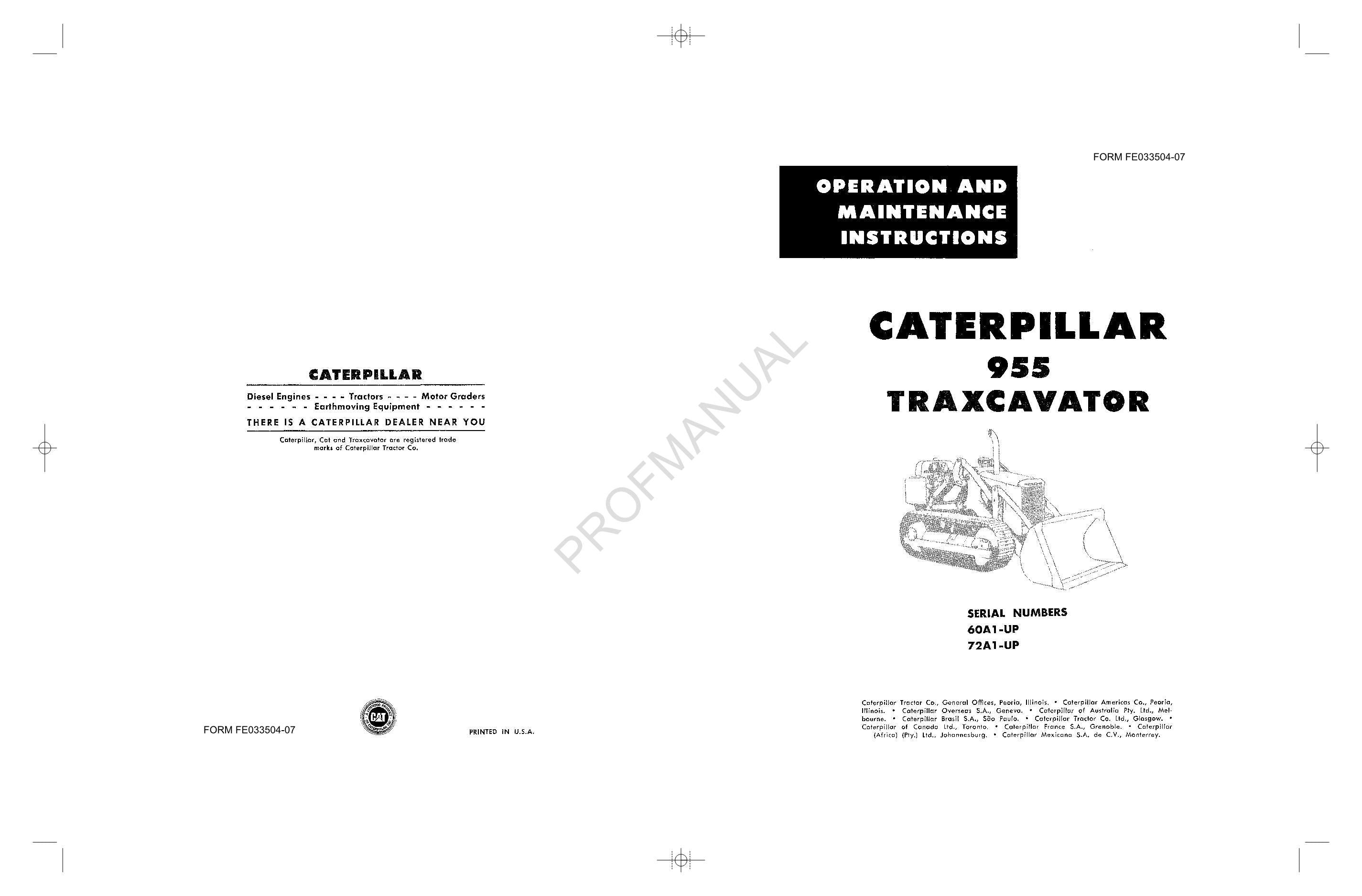 Manual de mantenimiento del operador de la excavadora Caterpillar 955 FE033504