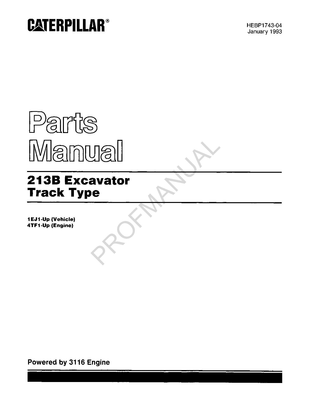 Caterpillar Cat 213B Excavator Track Type Parts Catalog Manual