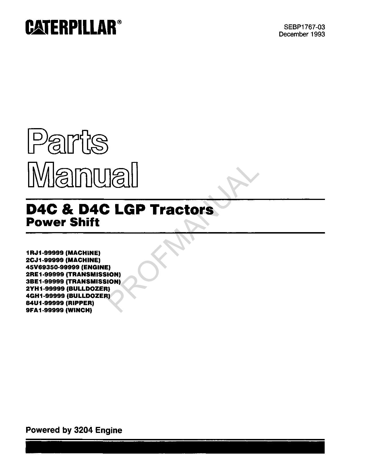 Caterpillar Cat D4C D4C LGP Tractor Power Shift Parts Catalog Manual SEBP1767