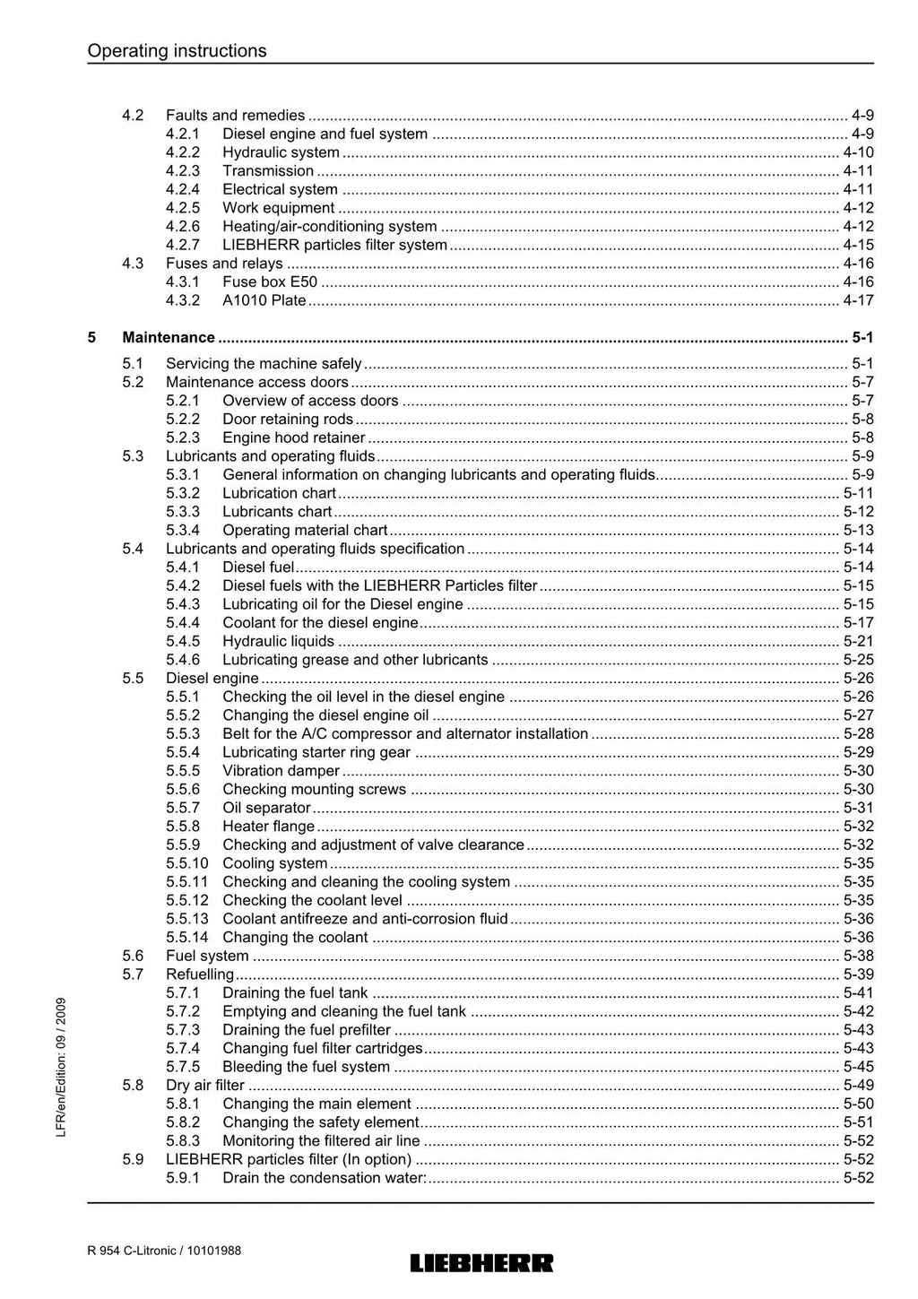 Liebherr R954 C Litronic Excavator Operators manual serial 23166