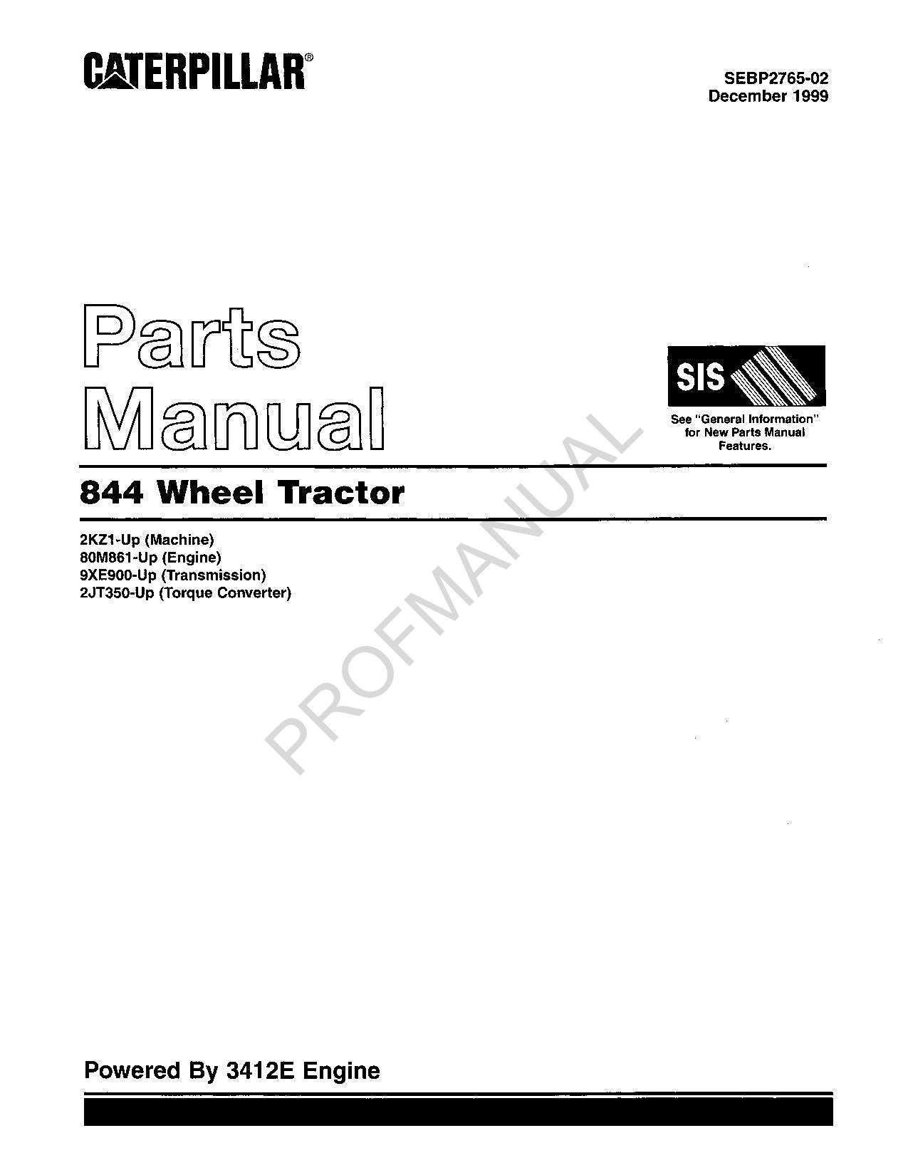 Caterpillar Cat 844 Wheel Tractor Parts Catalog Manual SEBP2765