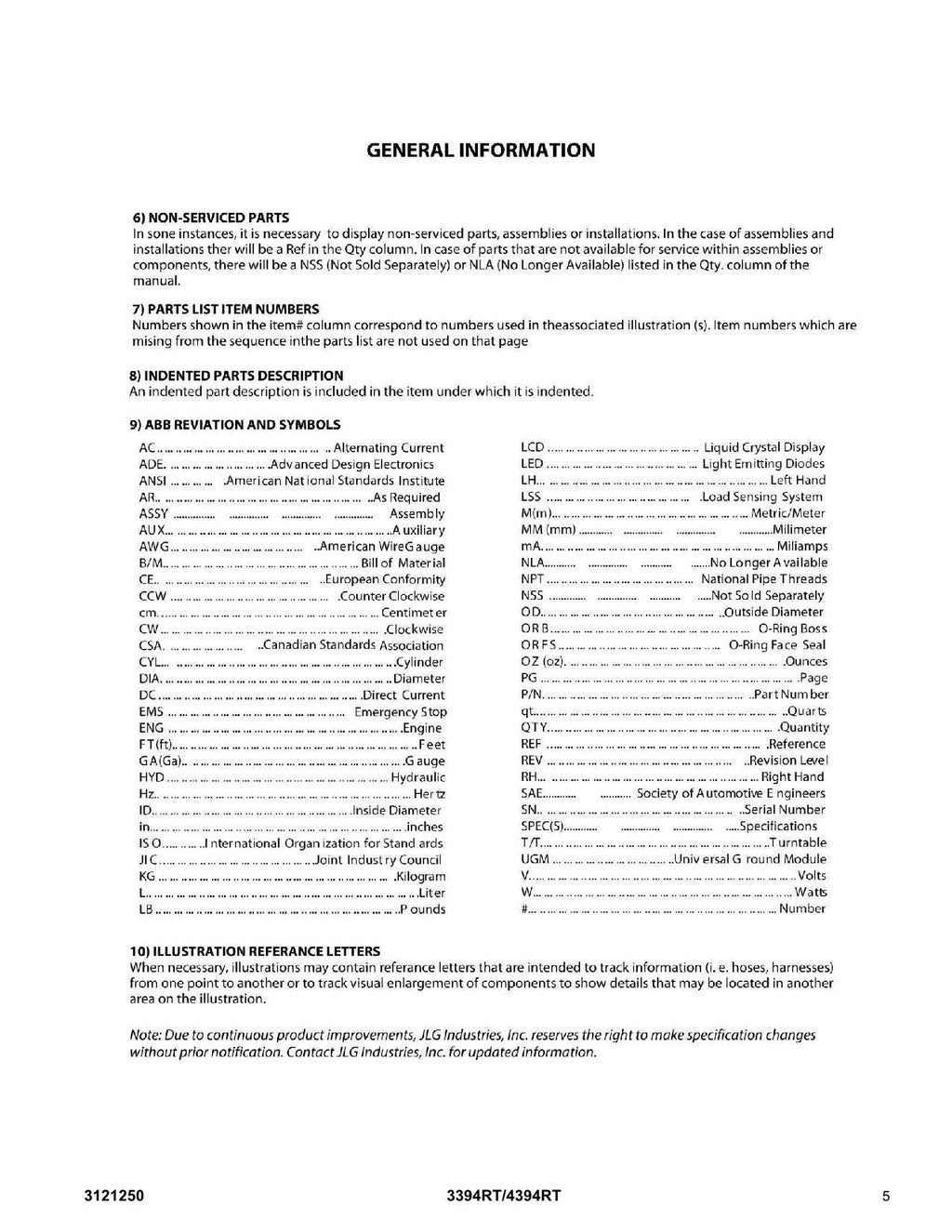 JLG 3394RT 4394RT Scissor Lift Parts Catalog Manual 0200191606-0200239052