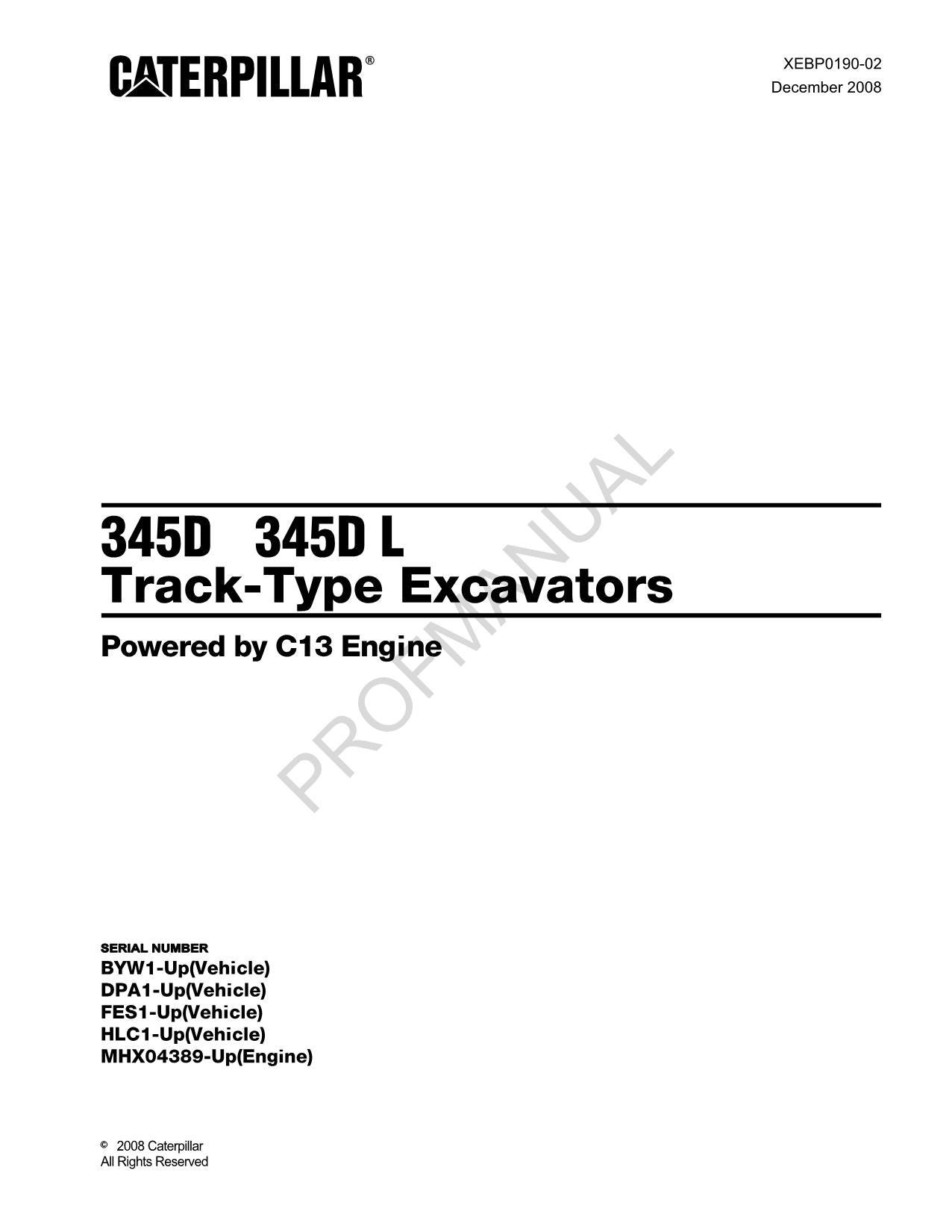 Caterpillar Cat 345D 345D L Track Type Excavator Parts Catalog Manual