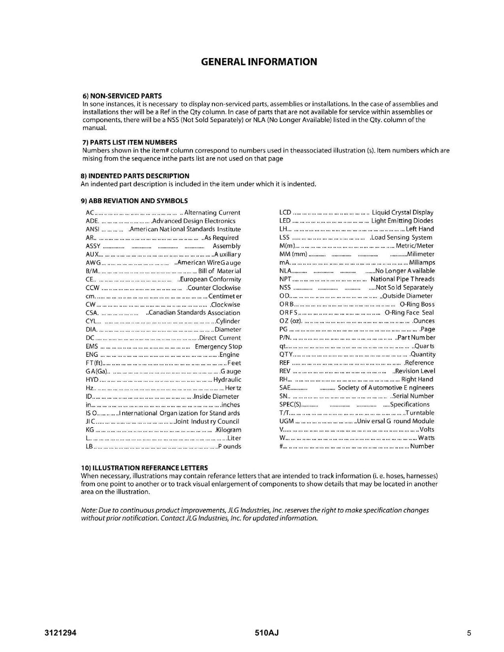 JLG 510AJ Boom Lift Parts Catalog Hard Copy Manual