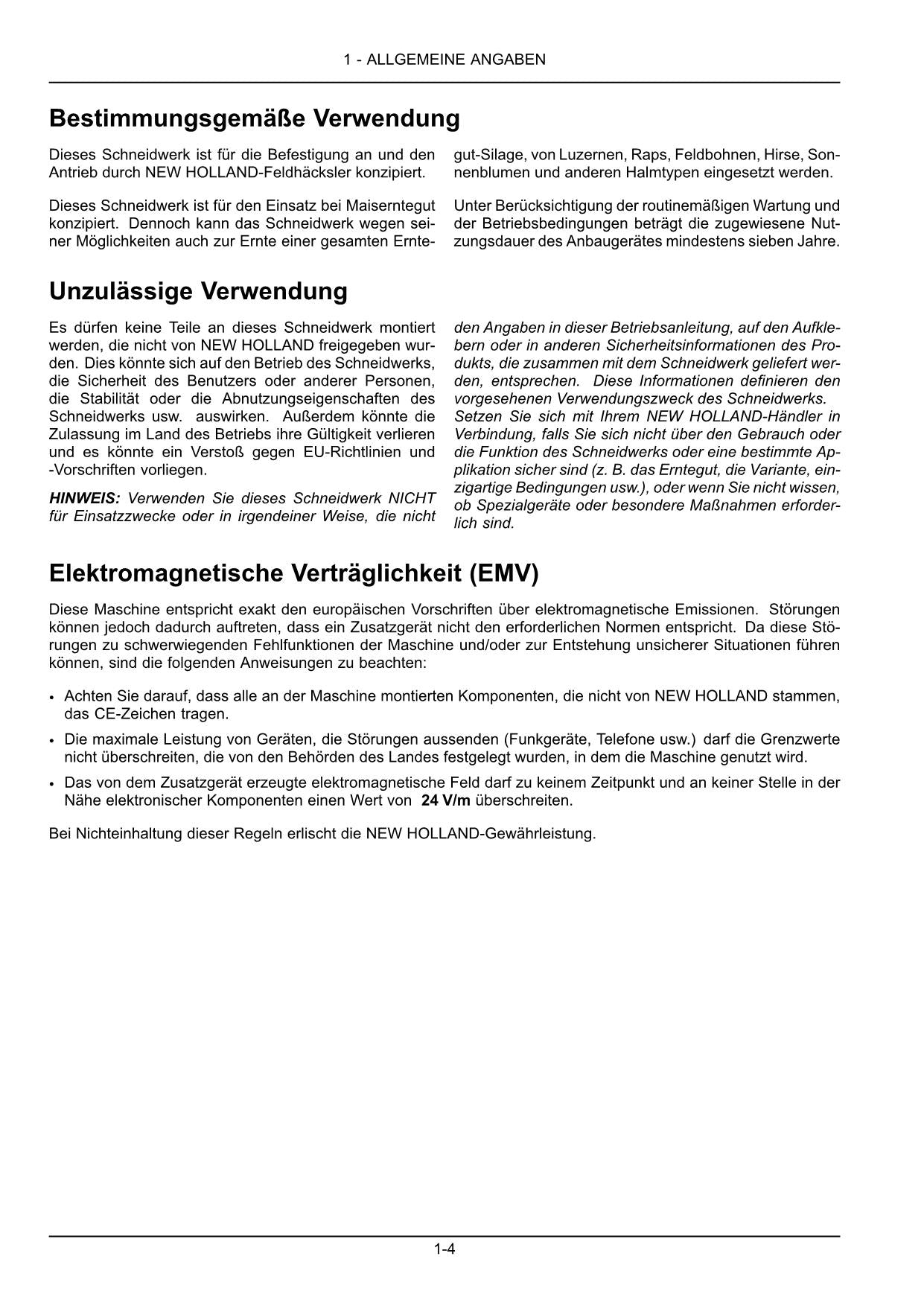 New Holland 450BFI 600BFI 600BFS 750BFI 900BFI Schneidwerk Betriebsanleitung