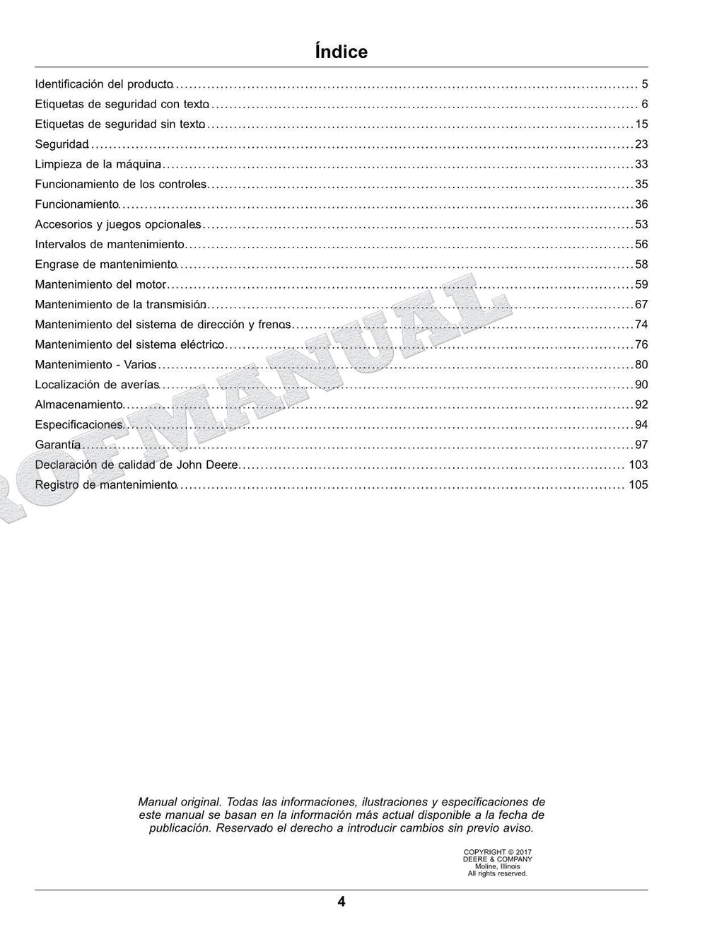 John Deere XUV560E XUV560E S4 cocodrilo Manual del Operador Español SN 010001-