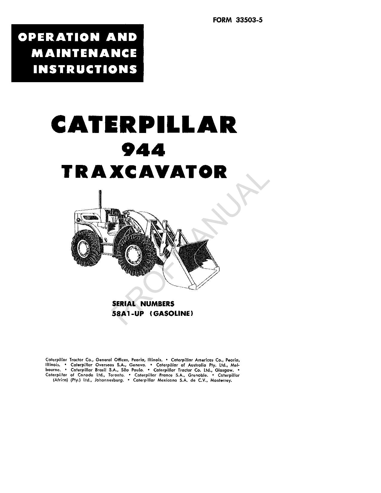 Manual de mantenimiento del operador de la excavadora Caterpillar 944 58A1-Up